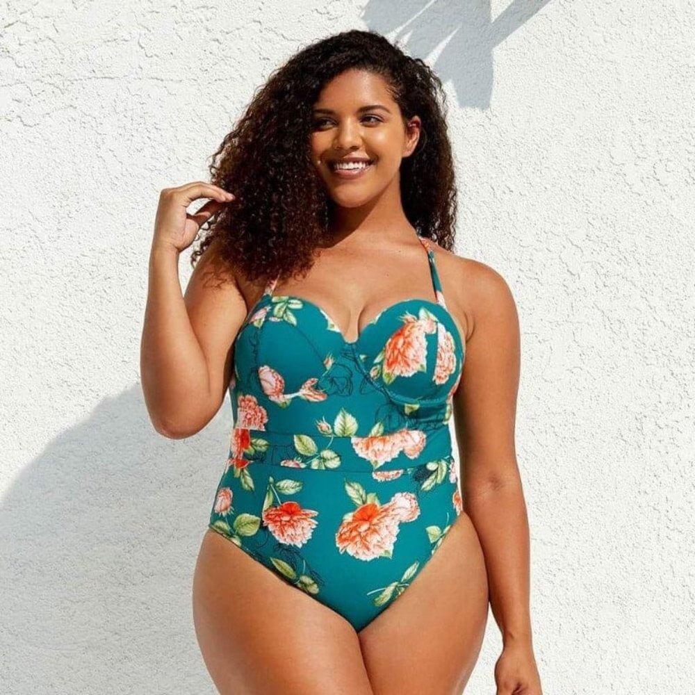 Cupshe NEW 0X Green Floral Moulded One Piece Swimsuit